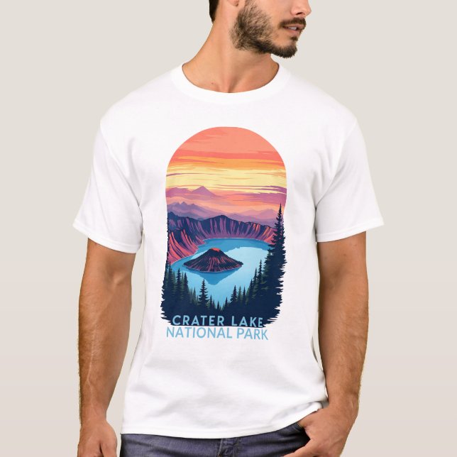 Camiseta Parque nacional Crater Lake - Paisaje Retro Sunset (Anverso)