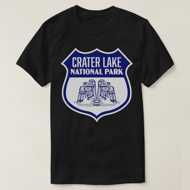 Camiseta Parque nacional Crater Lake Retro Bird Shield Blue (Diseño del anverso)