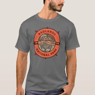 Camiseta Parque nacional de Badlands Brújula retro de búfal