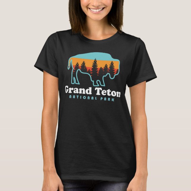 Camiseta Parque nacional de Bison Retro Wyoming (Anverso)