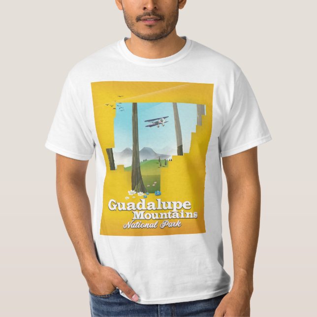 Camiseta Parque nacional de las montañas Guadalupe, mapa de (Anverso)