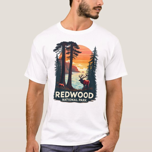 Camiseta Parque nacional de secuoya - Paisaje de ciervos (Anverso)