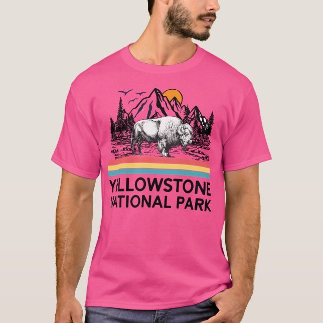 Camiseta Parque Nacional de Yellowstone Viejo Montaña Retro (Anverso)
