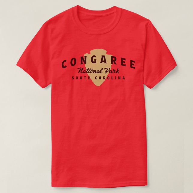 Camiseta Parque Nacional del Congaree Arqueado Texto Marrón (Diseño del anverso)