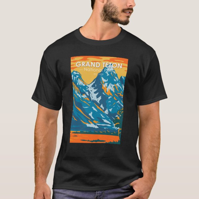 Camiseta Parque nacional del Gran Tetón Vintage Wyoming (Anverso)
