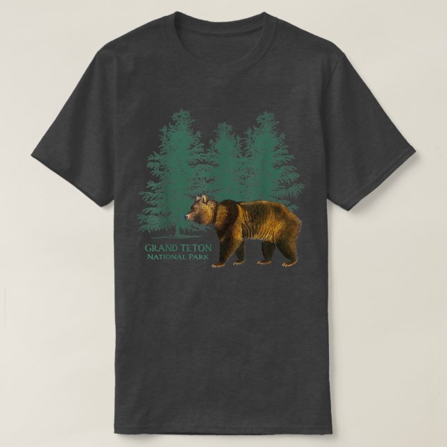 Camiseta Parque nacional del Gran Tetón Wyoming Bear Tretro (Diseño del anverso)