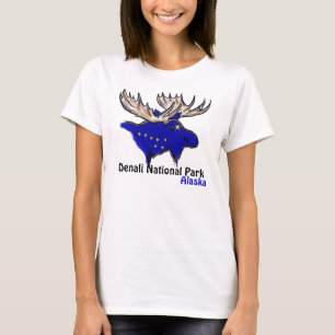 Camiseta Parque nacional Denali Alaska bandera de alce seño