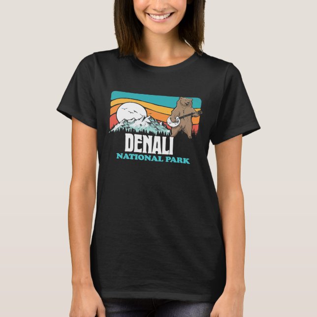 Camiseta Parque nacional Denali Montañas Alaska Oso Banjo (Anverso)