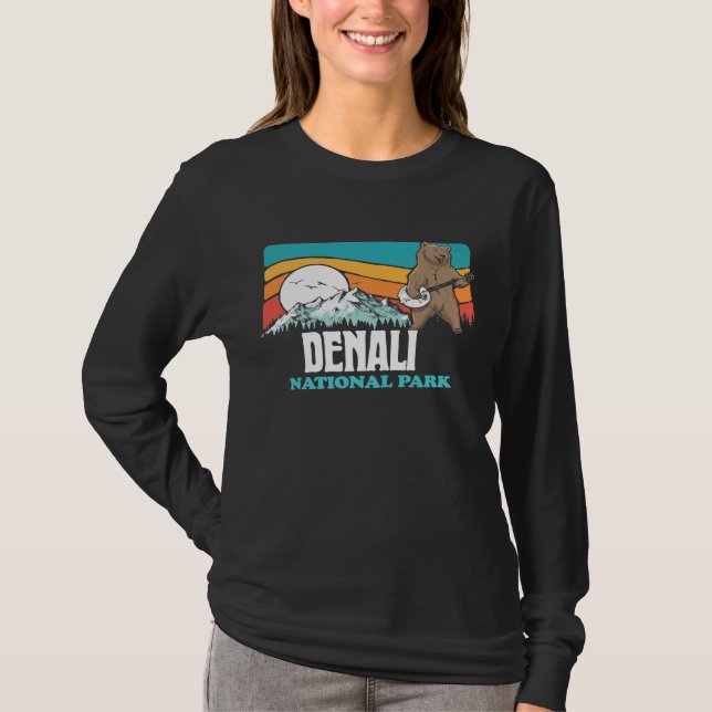 Camiseta Parque nacional Denali Montañas Alaska Oso Banjo (Anverso)