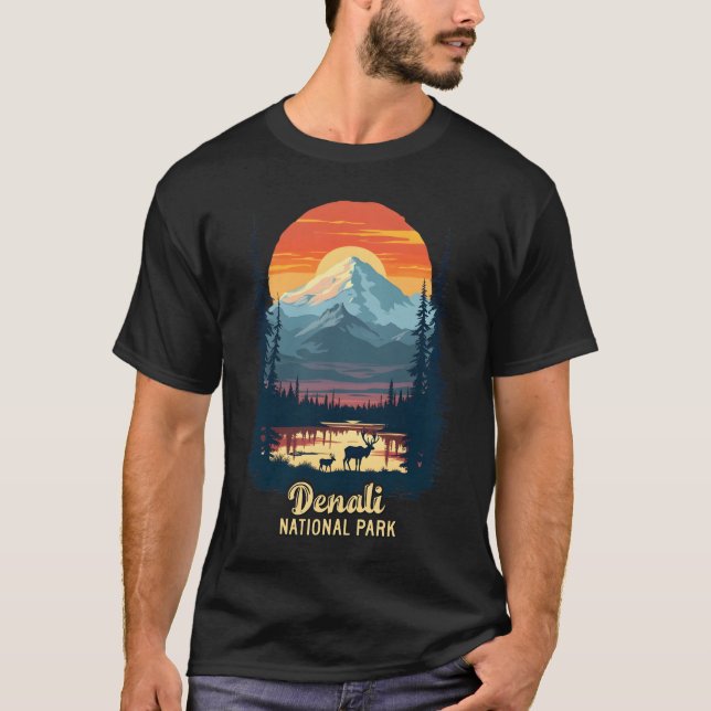 Camiseta Parque nacional Denali Parque Natural Retro Sunset (Anverso)