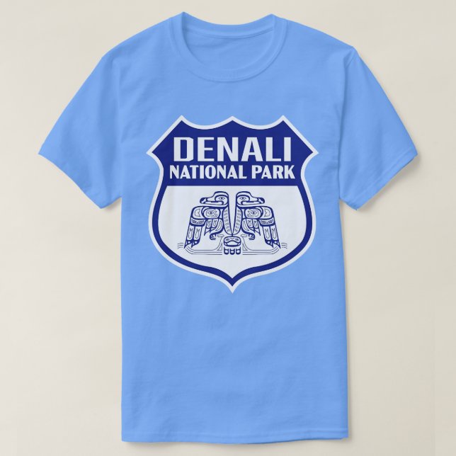 Camiseta Parque nacional Denali Retro Bird Shield Blue (Diseño del anverso)