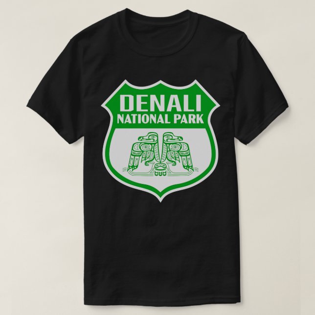 Camiseta Parque nacional Denali Retro Bird Shield Green (Diseño del anverso)