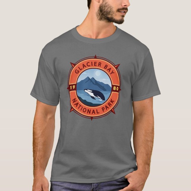 Camiseta Parque nacional Glaciar Bay Compass Orca Retro (Anverso)