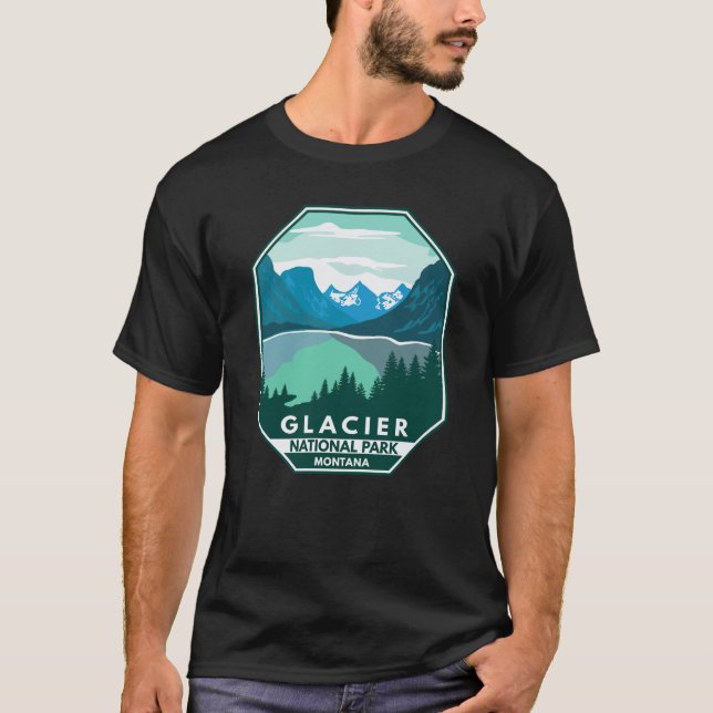 Camiseta Parque nacional Glaciar Montana Retro Emblem (Anverso)