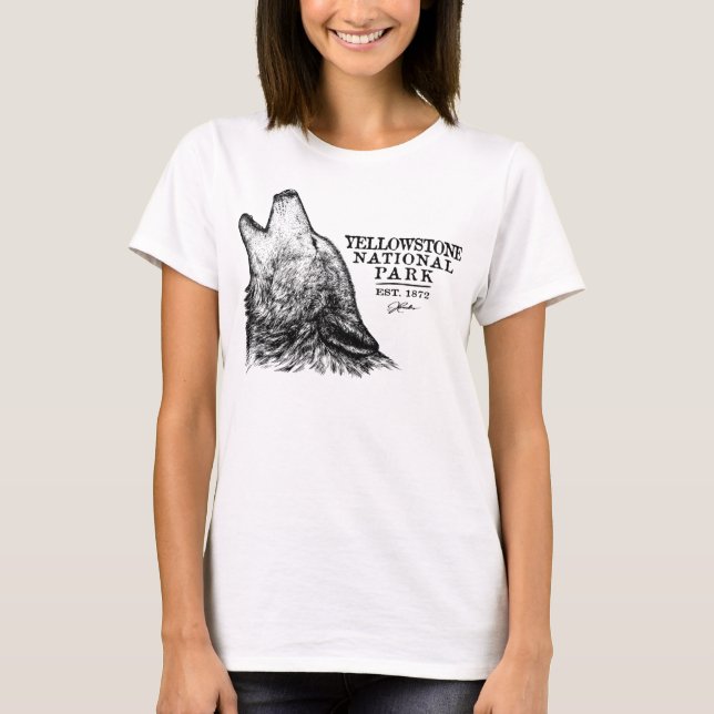 Camiseta Parque nacional JCombs Yellowstone Howling Wolf (Anverso)