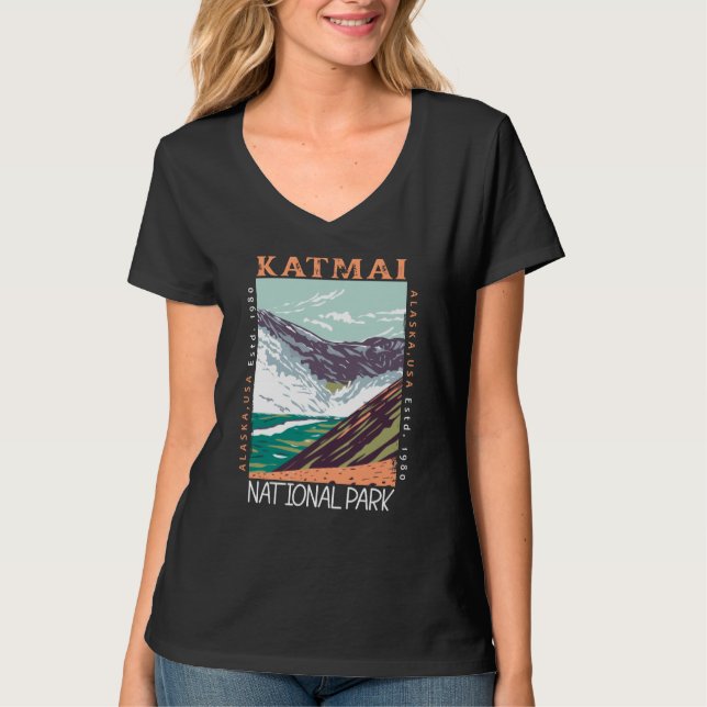 Camiseta Parque nacional Katmai Alaska Vintage con problema (Anverso)