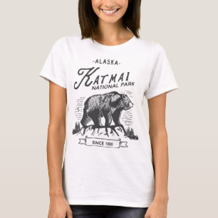 Camiseta Parque nacional Katmai vintage, Oso Retro Alaska