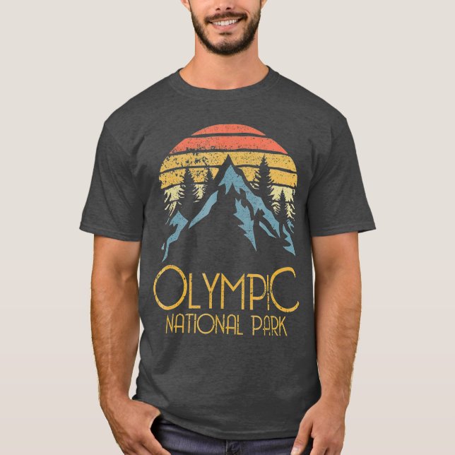 Camiseta Parque Nacional Olímpico Retro Montañas Washington (Anverso)