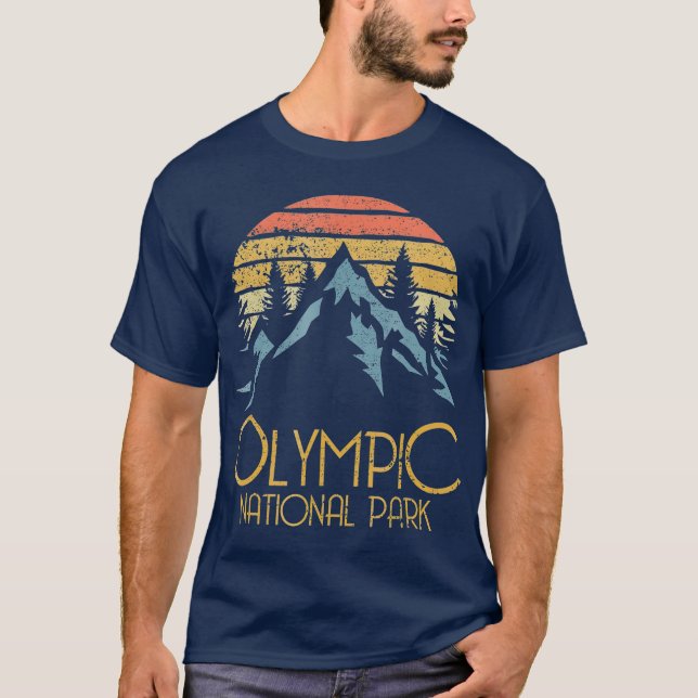Camiseta Parque Nacional Olímpico Retro Montañas Washington (Anverso)