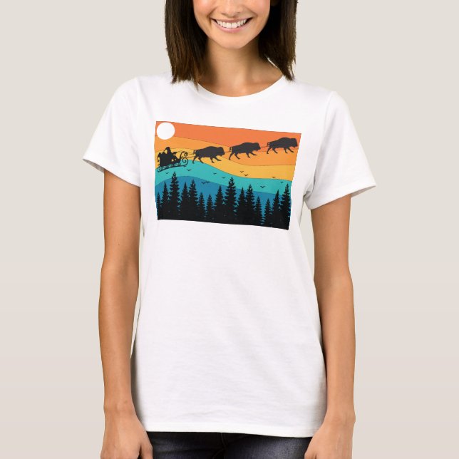 Camiseta Parque Nacional Retro Bison Buffalo Navidades de N (Anverso)