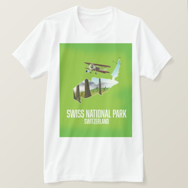 Camiseta Parque Nacional Suizo, mapa de Suiza (Anverso del diseño)