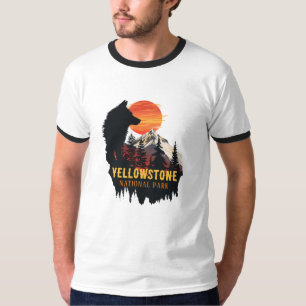 Camiseta Parque nacional Yellowstone, arte de la puesta de 