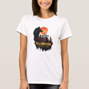 Camiseta Parque Nacional Yellowstone, arte de lobo atardece