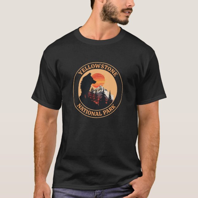 Camiseta Parque nacional Yellowstone, Arte de Lobo Sunset,  (Anverso)