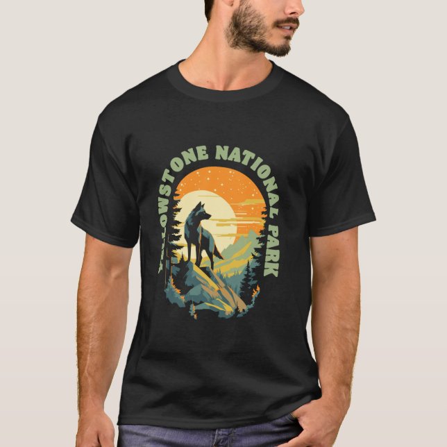 Camiseta Parque nacional Yellowstone Vintage Wolf Night Moo (Anverso)