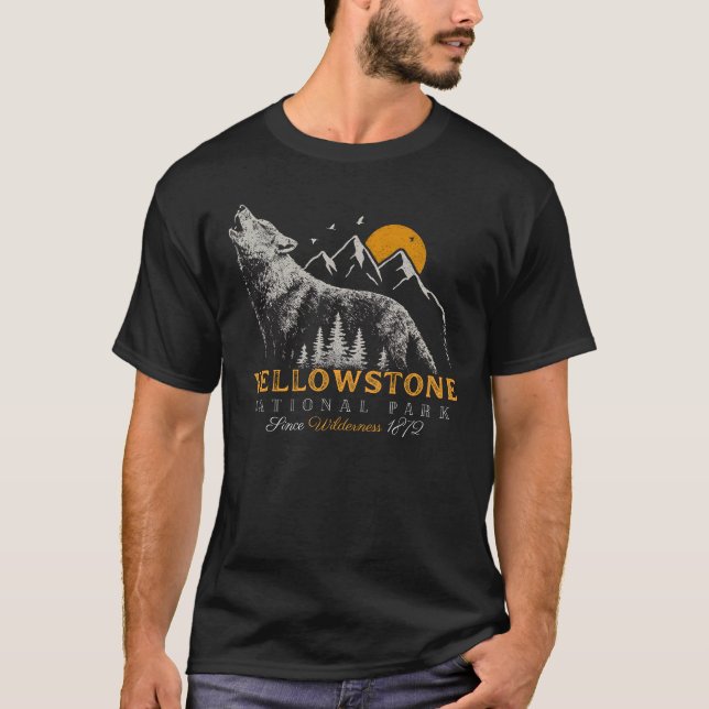 Camiseta Parque Nacional Yellowstone Wolf Mountains Vintage (Anverso)