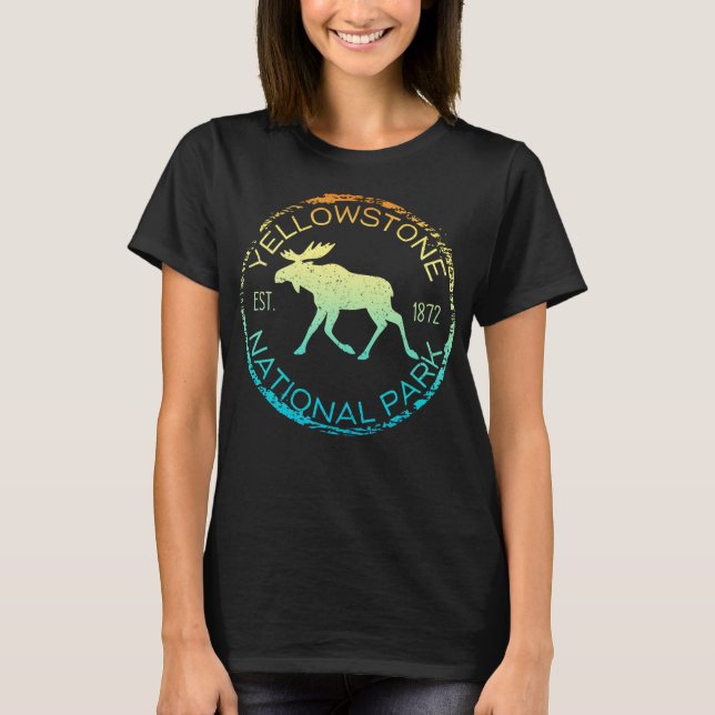 Camiseta Parque nacional Yellowstone Wyoming Retro Moose Hi (Anverso)