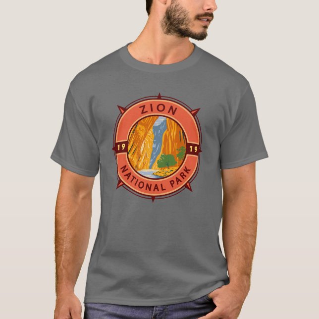 Camiseta Parque nacional Zion Compass Retro Emblem (Anverso)