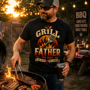 Camiseta Parrilla Padre BBQ Retro Atardecer Distorsionado