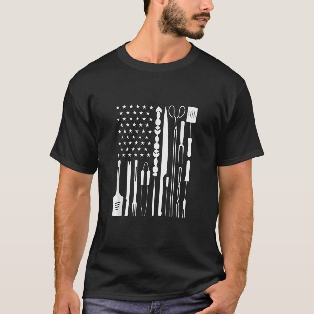Camiseta Parrillada Patriótica BBQ Utensil Bandera de Estad (Anverso)