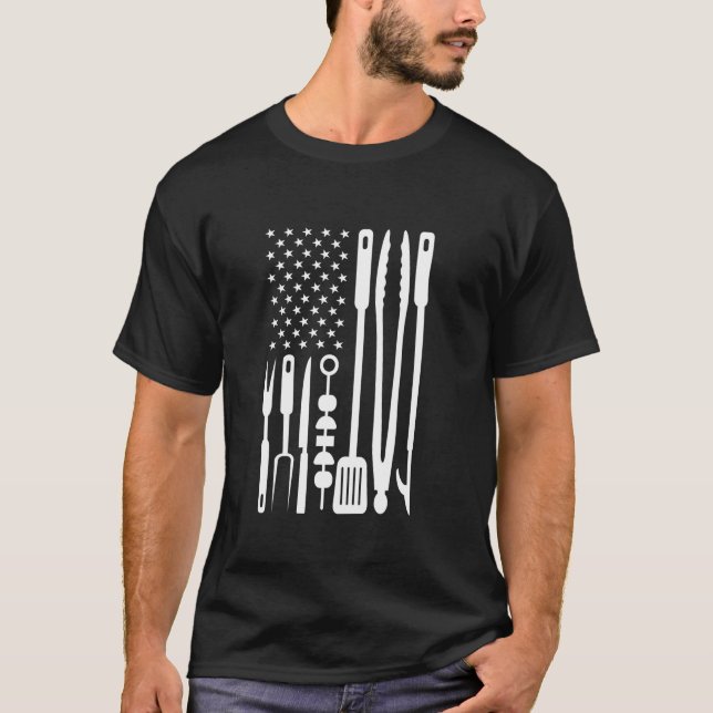 Camiseta Parrillada Patriótica BBQ Utensil Bandera de Estad (Anverso)
