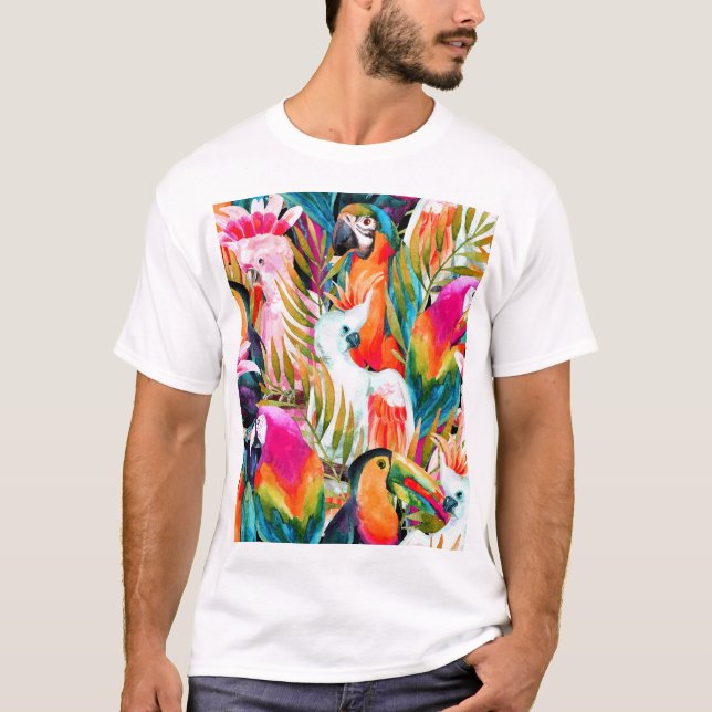 Camiseta Parroquias acuáticas: Patrón tropical sin foco (Anverso)