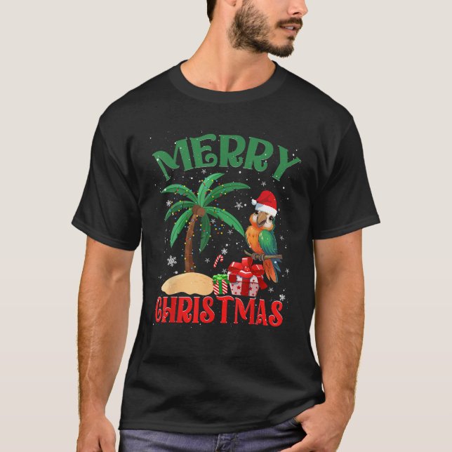 Camiseta Parrot Lovers Men Women Christmas Tree Lights Beac (Anverso)