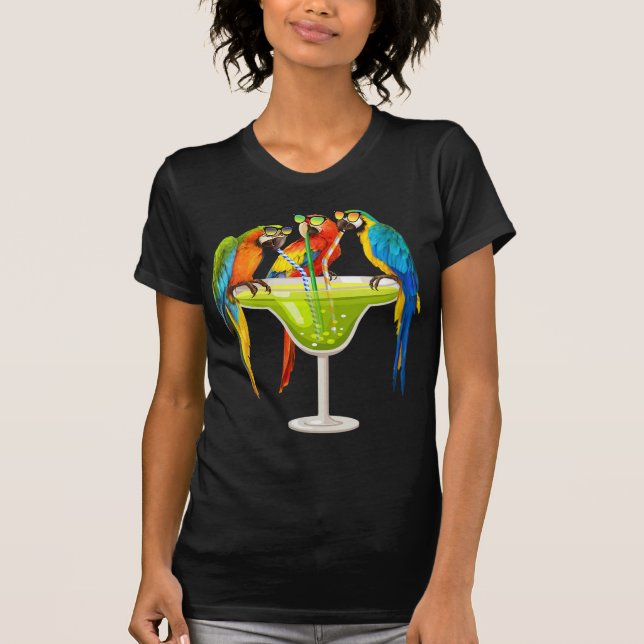 Camiseta Parrots Beben Margarita En Verano Vacacional Ave (Anverso)