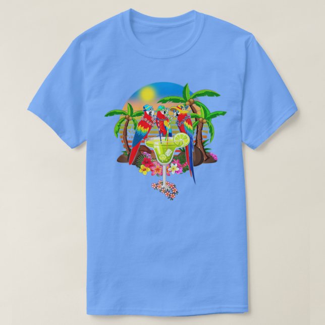 Camiseta Parrots Beben Margarita En Verano Vacacional Ave (Diseño del anverso)