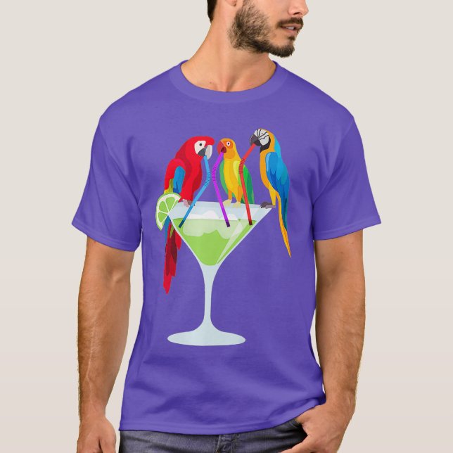 Camiseta Parrots Bebiendo Margarita Vacaciones Tropicales (Anverso)