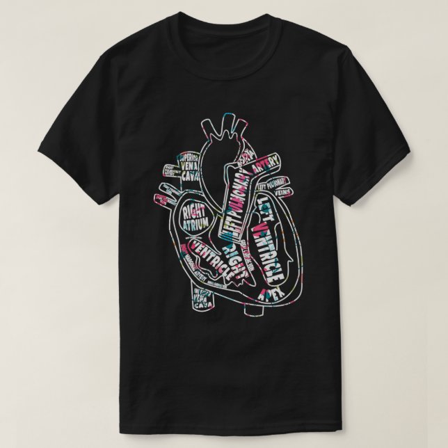 Camiseta Parte de tarjeta cardíaca anatómica del corazón (Diseño del anverso)