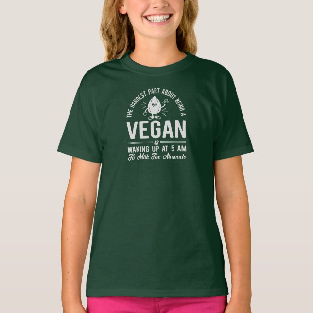 Camiseta Parte más dura Vegan, Leche los almendros, Chica V (Anverso)