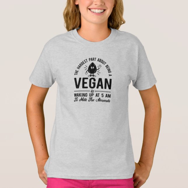 Camiseta Parte más dura Vegan, Leche los almendros, Chica V (Anverso)