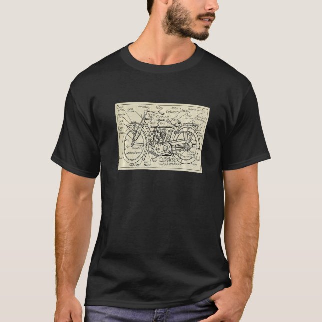 Camiseta Partes mecánicas de motocicletas tempranas Diagram (Anverso)