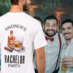 Camiseta Partido de Bachelor Moderno Whiskey y Cigar