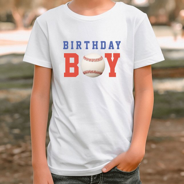 Camiseta Partido de cumpleaños de Beisbol Red White & Blue  (Baseball Red White & Blue Boy Birthday Party T-Shirt)