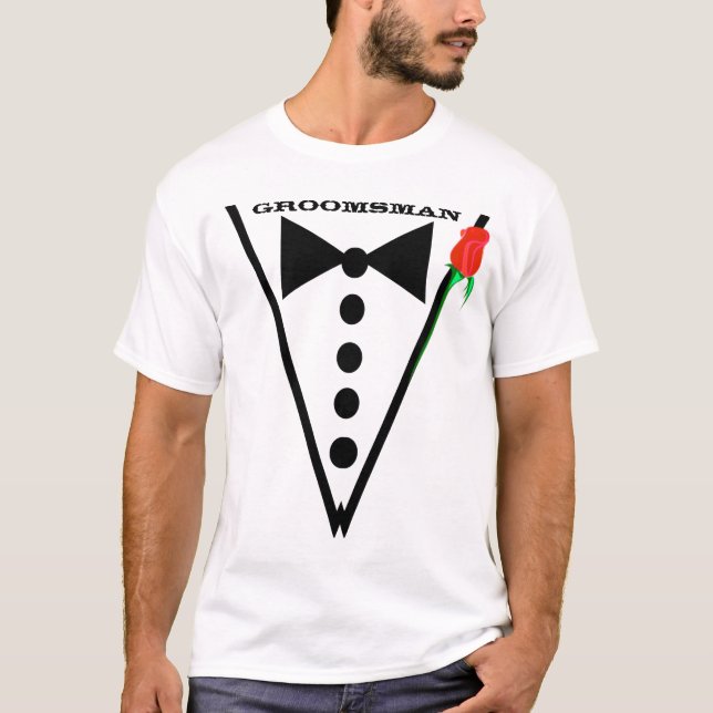 Camiseta Partido de la Boda Rosa Roja Groomsman o el mejor  (Anverso)