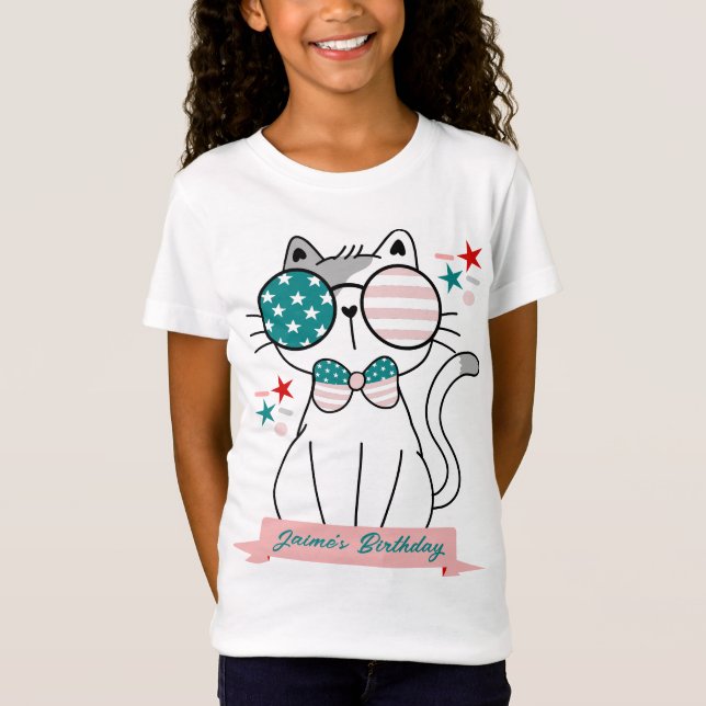Camiseta Partido patriótico de cumpleaños de un gato bonito (Anverso)
