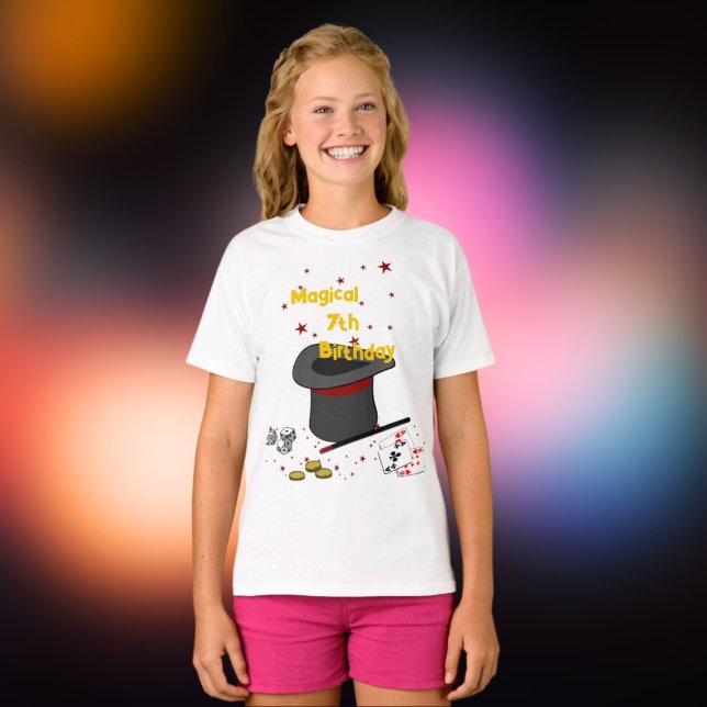 Camiseta Partido temático del séptimo cumpleaños mágico (Magical 7th Birthday Theme Party T-Shirt, Magic Show Honor Guest T-shirt)