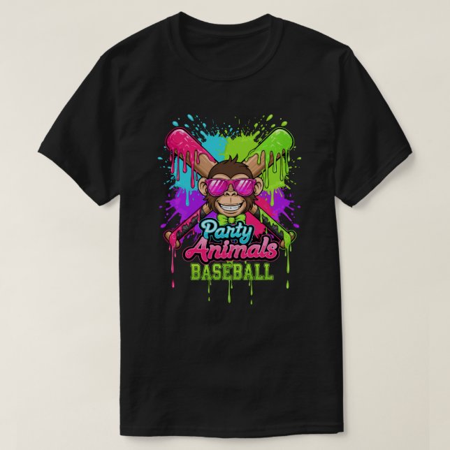 Camiseta Party Animals Baseball Funny Monkey Baseball Lover (Diseño del anverso)